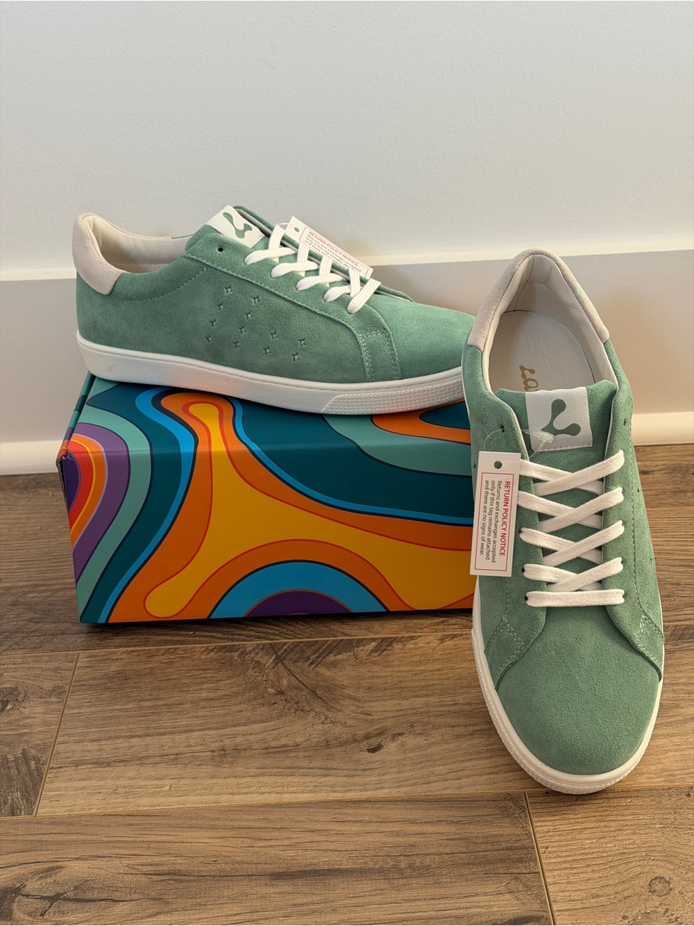 Women’s Mint Green Suede Low-Top Sneakers with White Accents